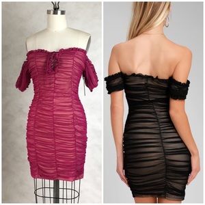 LULUS MESH RUCHED Off Shoulder DRESS f539,540